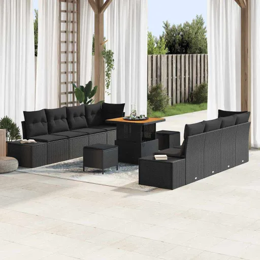 Conjunto de Sofá de Jardim   Preto Rattan Sintético (11 pcs)