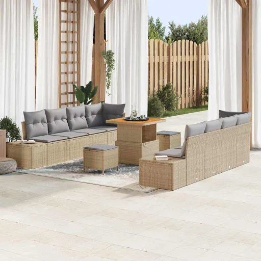 Conjunto de Sofá de Jardim   Bege Rattan Sintético (11 pcs)