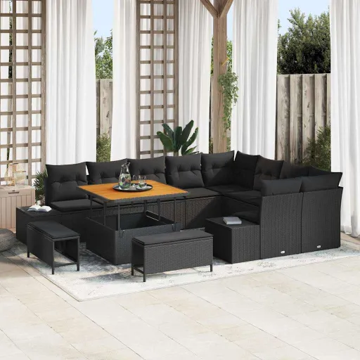 Conjunto de Sofá de Jardim   Preto Rattan Sintético (12 pcs)
