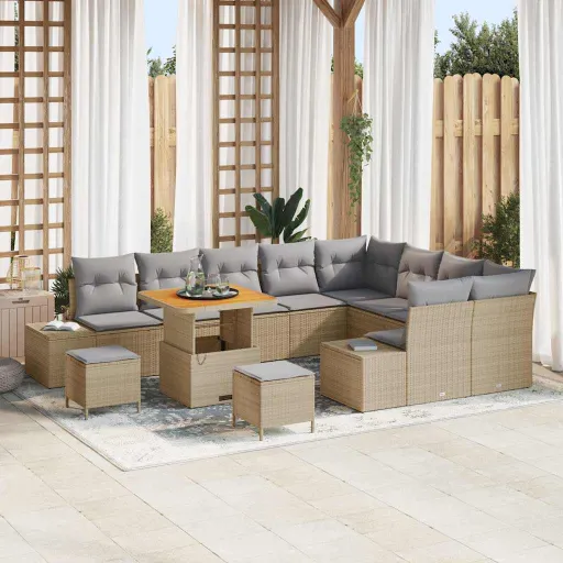 Conjunto de Sofá de Jardim   Bege Rattan Sintético (12 pcs)