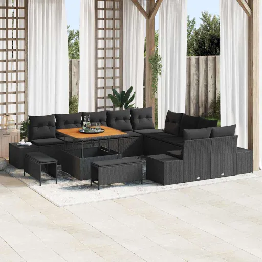 Conjunto de Sofá de Jardim   Preto Rattan Sintético (13 pcs)