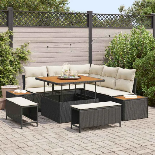 Conjunto de Sofá de Jardim   Preto Rattan Sintético (8 pcs)