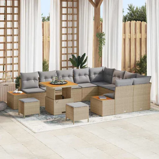 Conjunto de Sofá de Jardim   Bege Rattan Sintético (12 pcs)