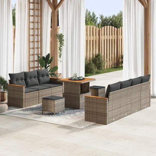 Conjunto de Sofá de Jardim com Almofada   Cinzeto Vime PE (14 pcs)