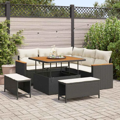 Conjunto de Sofá de Jardim   Preto Rattan Sintético (8 pcs)