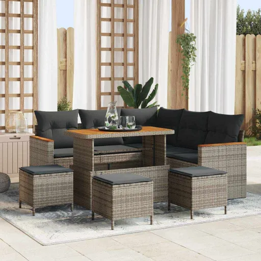 Conjunto de Sofá de Jardim Cinzeto Rattan Sintético