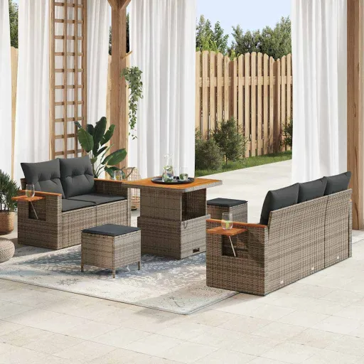 Conjunto de Sofá de Jardim com Almofada   Cinzeto Vime PE (10 pcs)