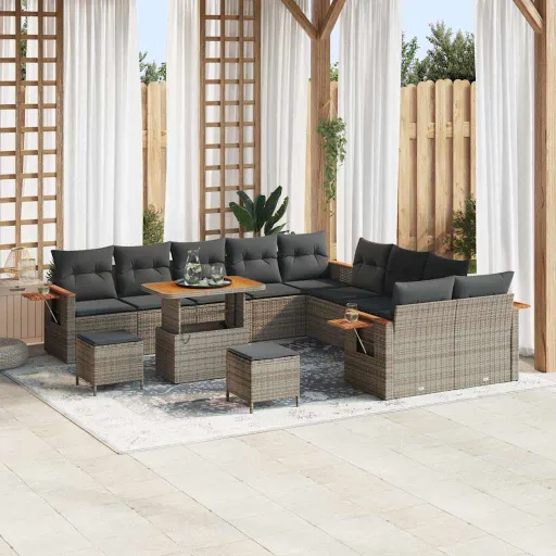 Conjunto de Sofá de Jardim com Almofada   Cinzeto Vime PE (17 pcs)