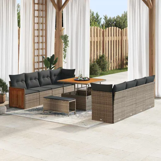 Conjunto de Sofá de Jardim com Almofada   Cinzeto Vime PE (12 pcs)