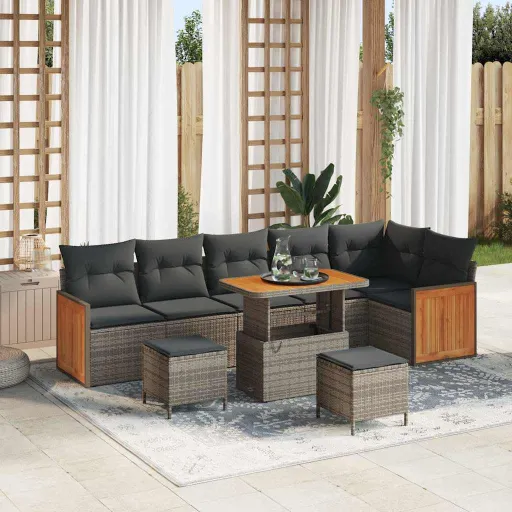 Conjunto de Sofá de Jardim com Almofada   Cinzeto Vime PE (11 pcs)