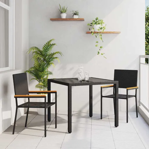 Conjunto de Jantar para Jardim   Preto Vime PE (3 pcs)