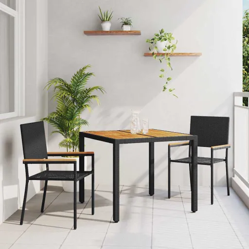 Conjunto de Jantar para Jardim   Preto Vime PE (3 pcs)