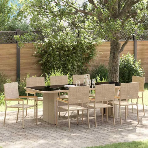 Conjunto de Jantar para Jardim   Bege Vime PE (9 pcs)