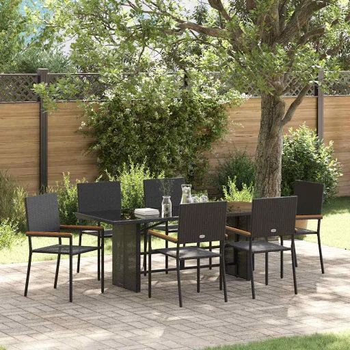 Conjunto de Jantar para Jardim   Preto Vime PE (7 pcs)