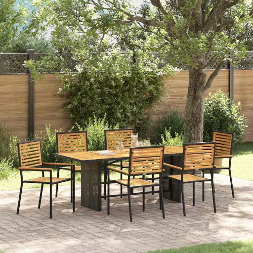 Conjunto de Jantar para Jardim   Preto e Marrom Vime PE (7 pcs)