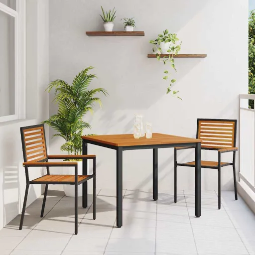 Conjunto de Jantar para Jardim   Preto e Madeira (3 pcs)