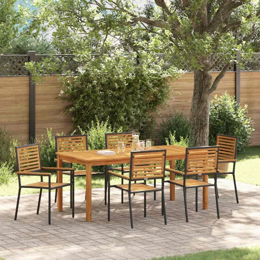 Conjunto de Jantar para Jardim   Preto (7 pcs)