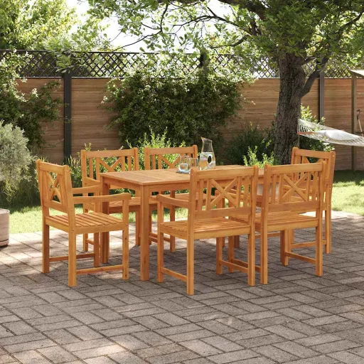 Conjunto de Jantar para Jardim   Castanho (7 pcs)