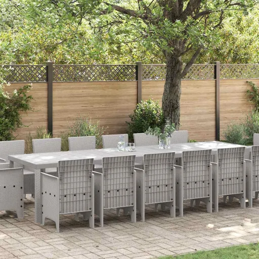 Conjunto de Jantar para Jardim   Cinzento-Claro (15 pcs)