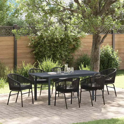 Conjunto de Jantar para Jardim   Preto Vime PE (7 pcs)
