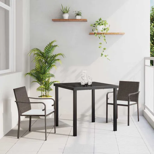 Conjunto de Jantar para Jardim   Marrom e Preto (3 pcs)
