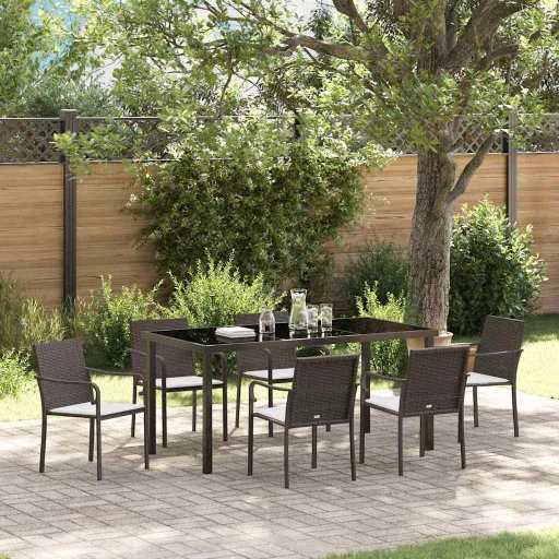 Conjunto de Jantar para Jardim   Marrom e Preto (7 pcs)
