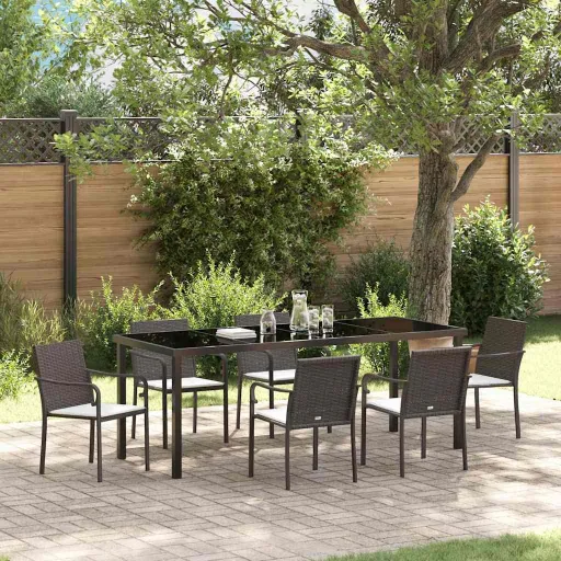 Conjunto de Jantar para Jardim   Marrom e Preto (7 pcs)