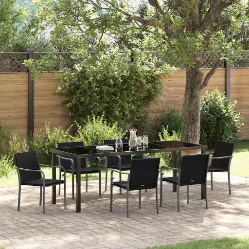 Conjunto de Jantar para Jardim   Preto e Cinza Rattan de PE (7 pcs)