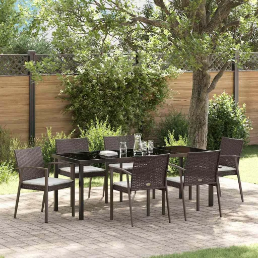 Conjunto de Jantar para Jardim   Marrom e Preto (7 pcs)