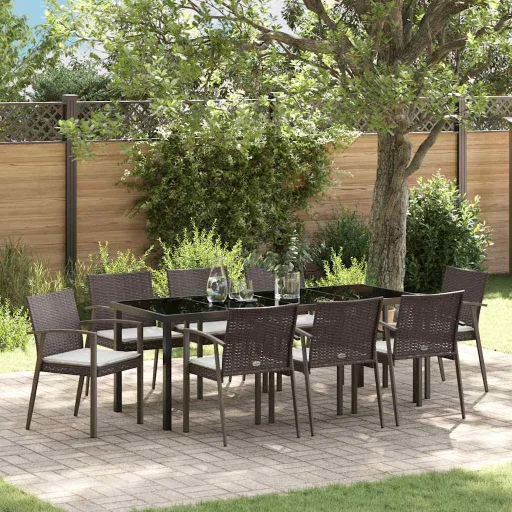 Conjunto de Jantar para Jardim   Marrom e Preto (9 pcs)