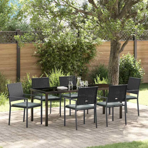 Conjunto de Jantar para Jardim   Preto e Cinza Claro (7 pcs)