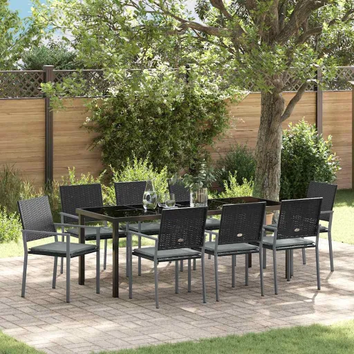 Conjunto de Jantar para Jardim   Preto e Cinza Claro (9 pcs)