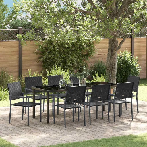 Conjunto de Jantar para Jardim   Preto Rattan de PE (9 pcs)