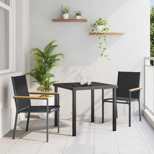 Conjunto de Jantar para Jardim   Preto (3 pcs)