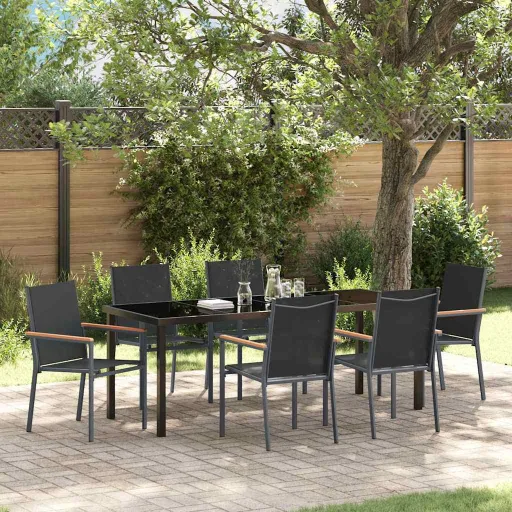 Conjunto de Jantar para Jardim   Preto (7 pcs)
