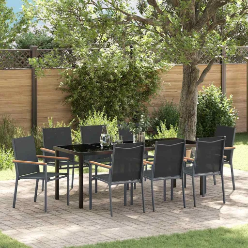 Conjunto de Jantar para Jardim   Preto (9 pcs)