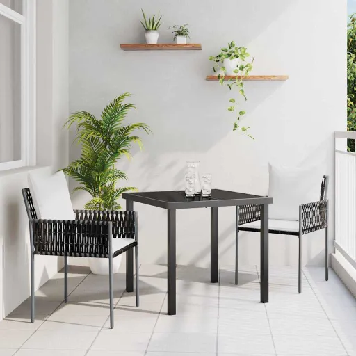 Conjunto de Jantar para Jardim   Marrom e Preto (3 pcs)