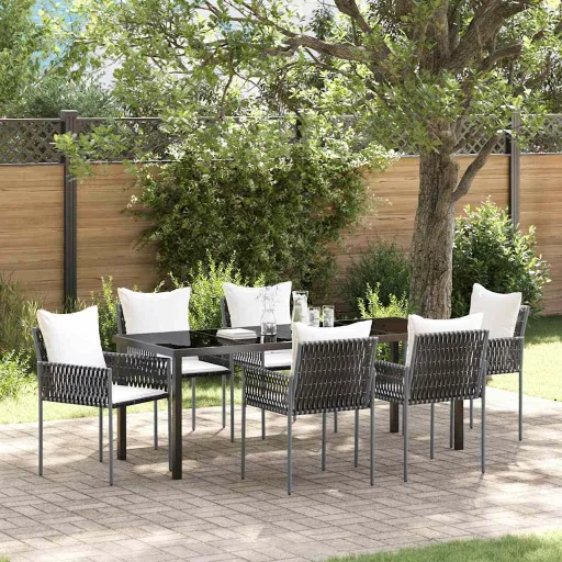 Conjunto de Jantar para Jardim   Marrom e Preto (7 pcs)