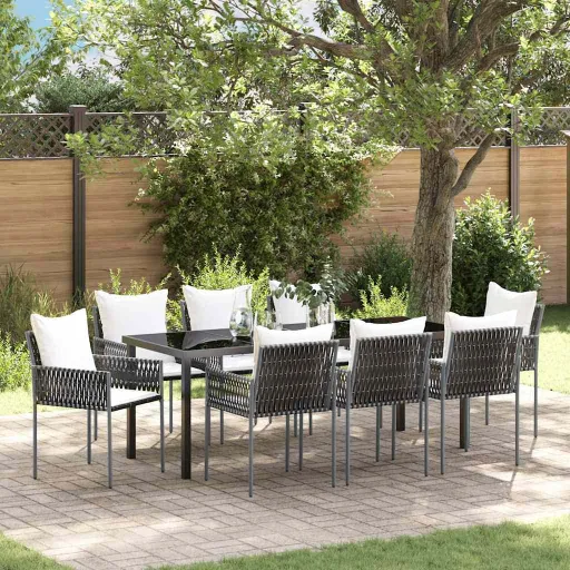 Conjunto de Jantar para Jardim   Marrom e Preto (9 pcs)
