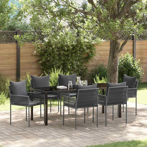 Conjunto de Jantar para Jardim   Preto Rattan Sintético (7 pcs)