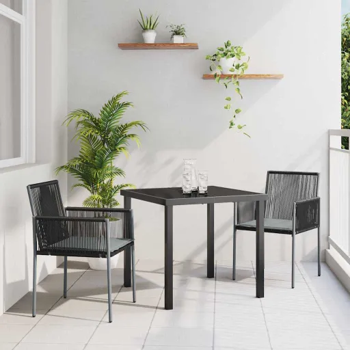 Conjunto de Jantar para Jardim   Preto Rattan de PE (3 pcs)