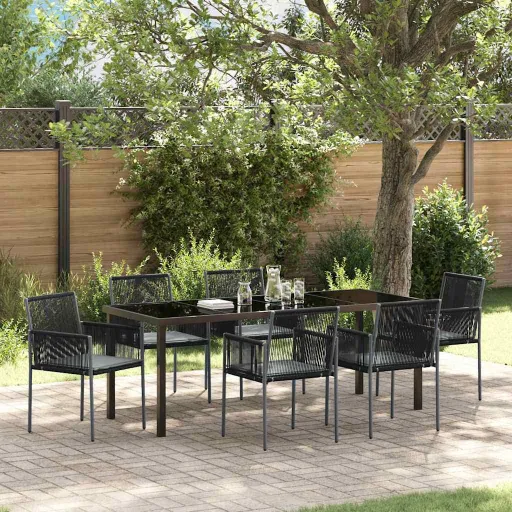 Conjunto de Jantar para Jardim   Preto Rattan de PE (7 pcs)