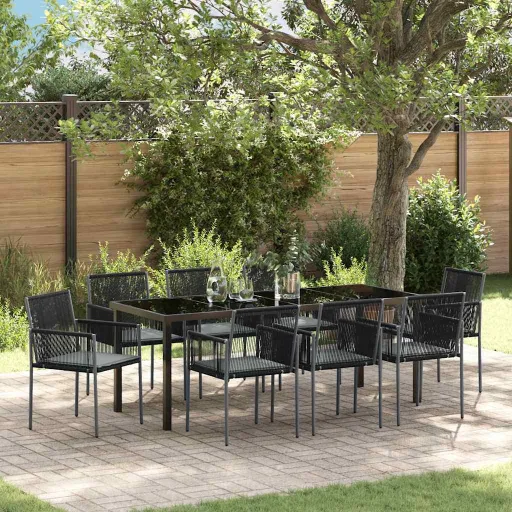 Conjunto de Jantar para Jardim   Preto Rattan de PE (9 pcs)
