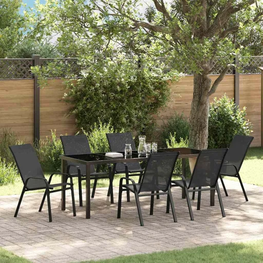 Conjunto de Jantar para Jardim   Preto (7 pcs)
