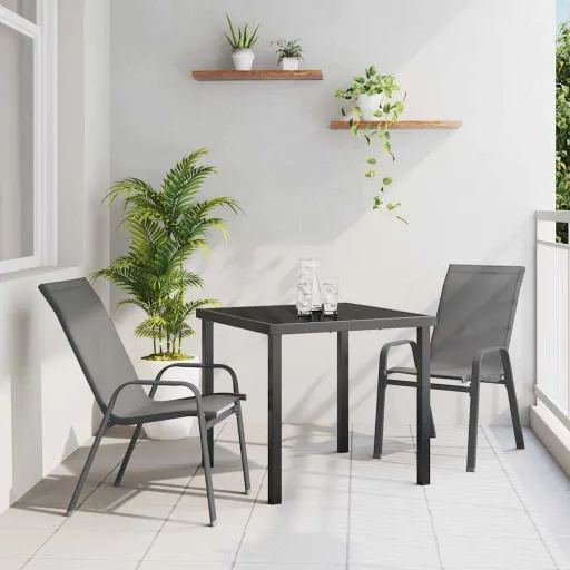 Conjunto de Jantar para Jardim   Cinzeto Textileno e Aço (3 pcs)
