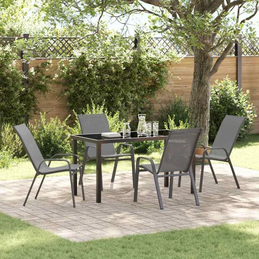 Conjunto de Jantar para Jardim   Cinzeto Textileno e Aço (5 pcs)