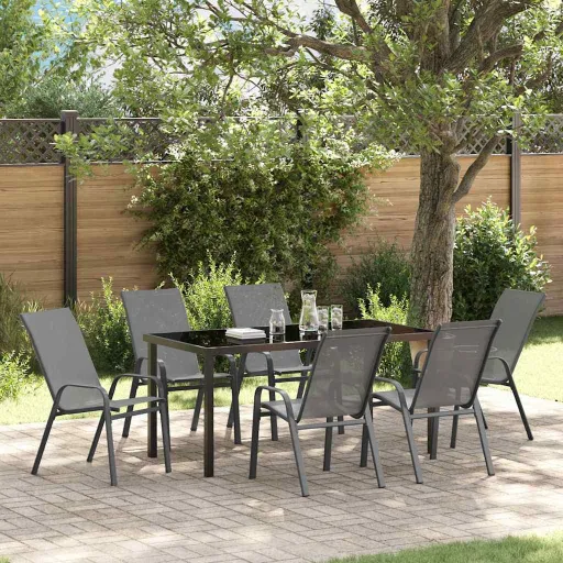 Conjunto de Jantar para Jardim   Cinza e Preto (7 pcs)
