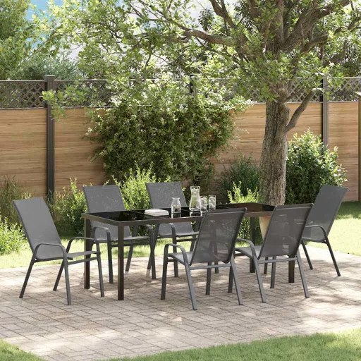 Conjunto de Jantar para Jardim   Cinza e Preto (7 pcs)