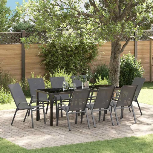 Conjunto de Jantar para Jardim   Cinzeto Textileno e Aço (9 pcs)
