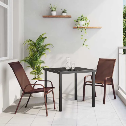 Conjunto de Jantar para Jardim   Marrom e Preto (3 pcs)